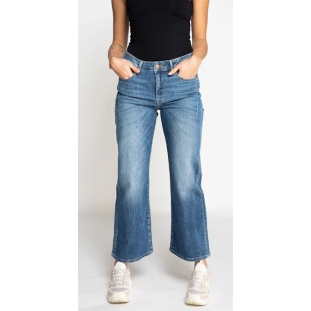 Zhrill Tony Jeans 27 Cropped Straight Flare High Rise‎ Blue Denim Ankle